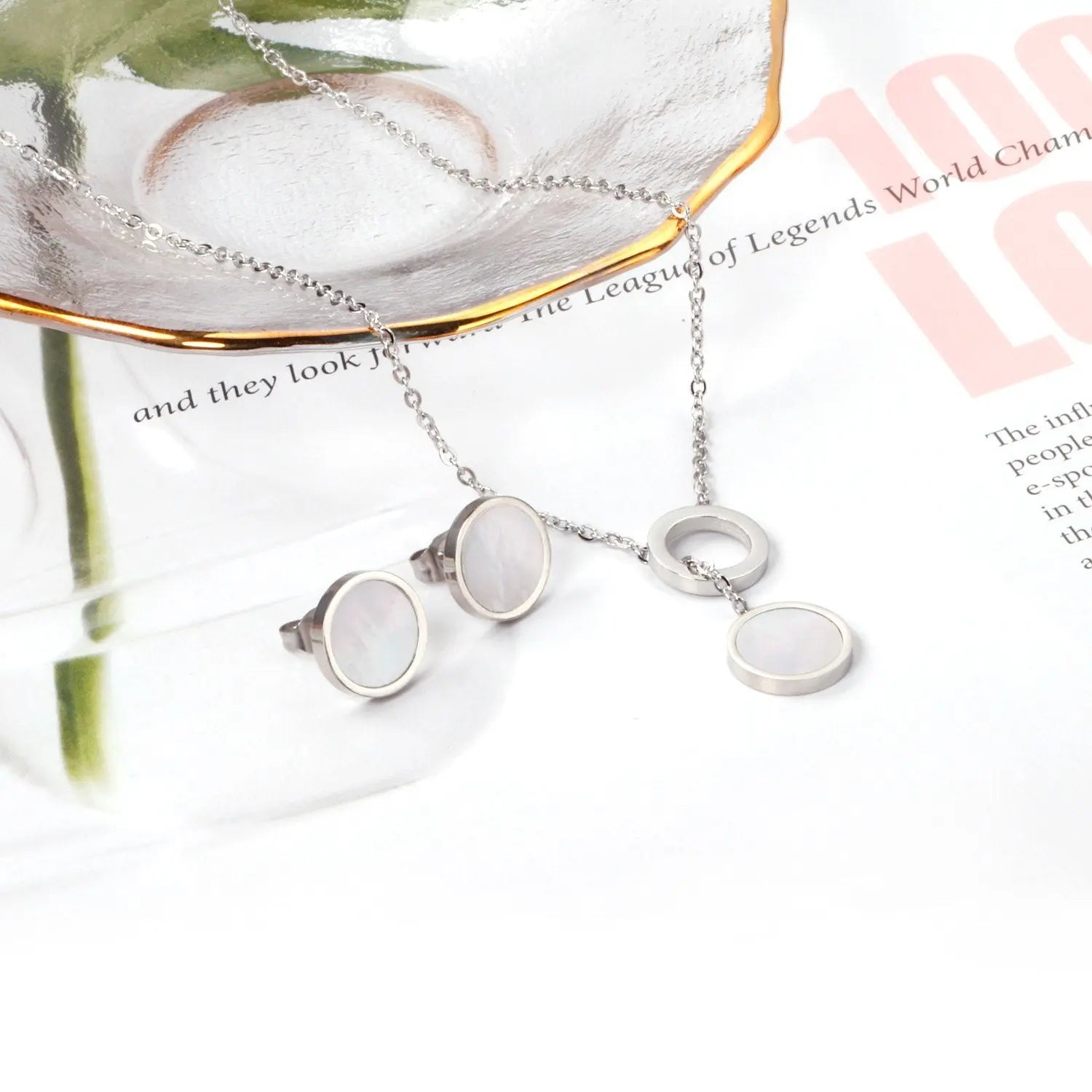 New Arrival Stainless Steel Gold/Silver Color Necklaces Earrings Sets Necklace For Women Party Jewellry Accessories asonjewelry