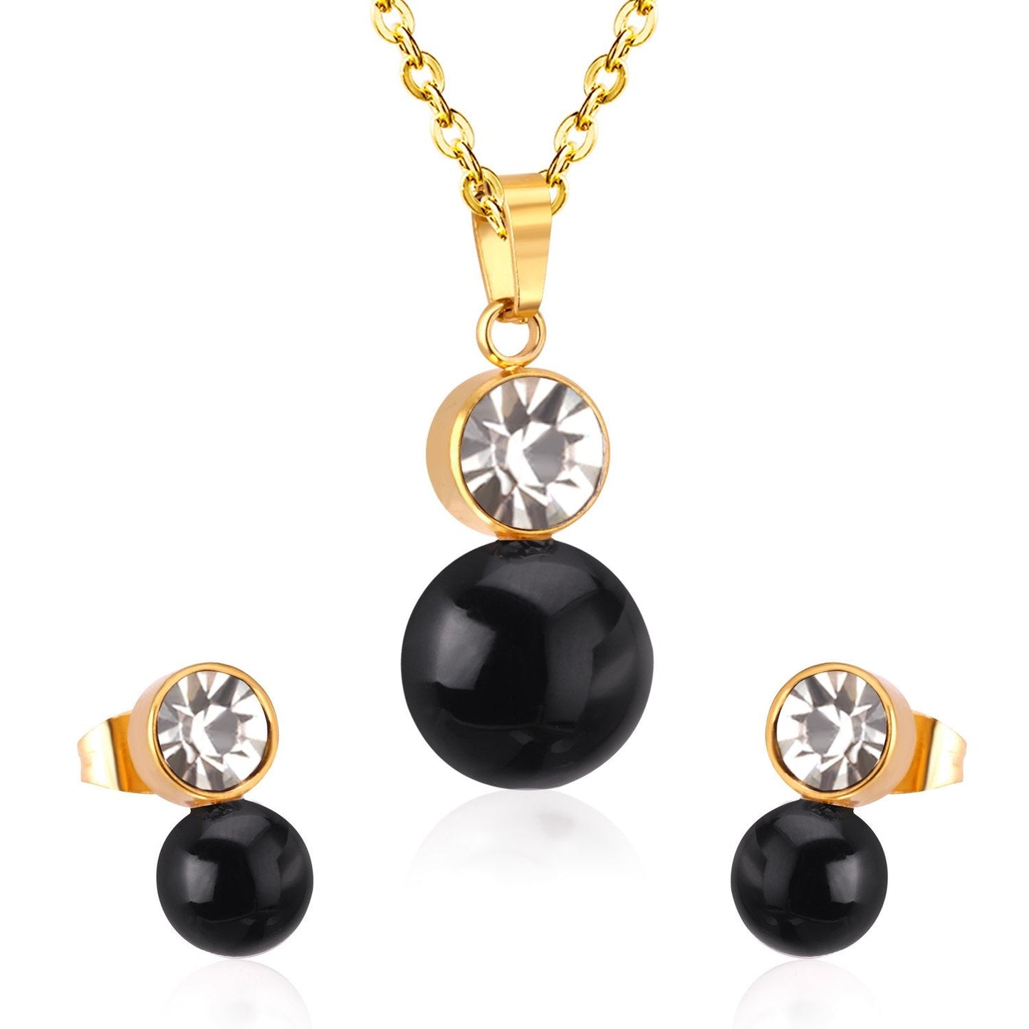 ASON  Classic Jewelry Dubai Jewelry Sets Round Imitation Pearl Pendant Necklace Earring Sets With Round Zirconia Pendants asonjewelry