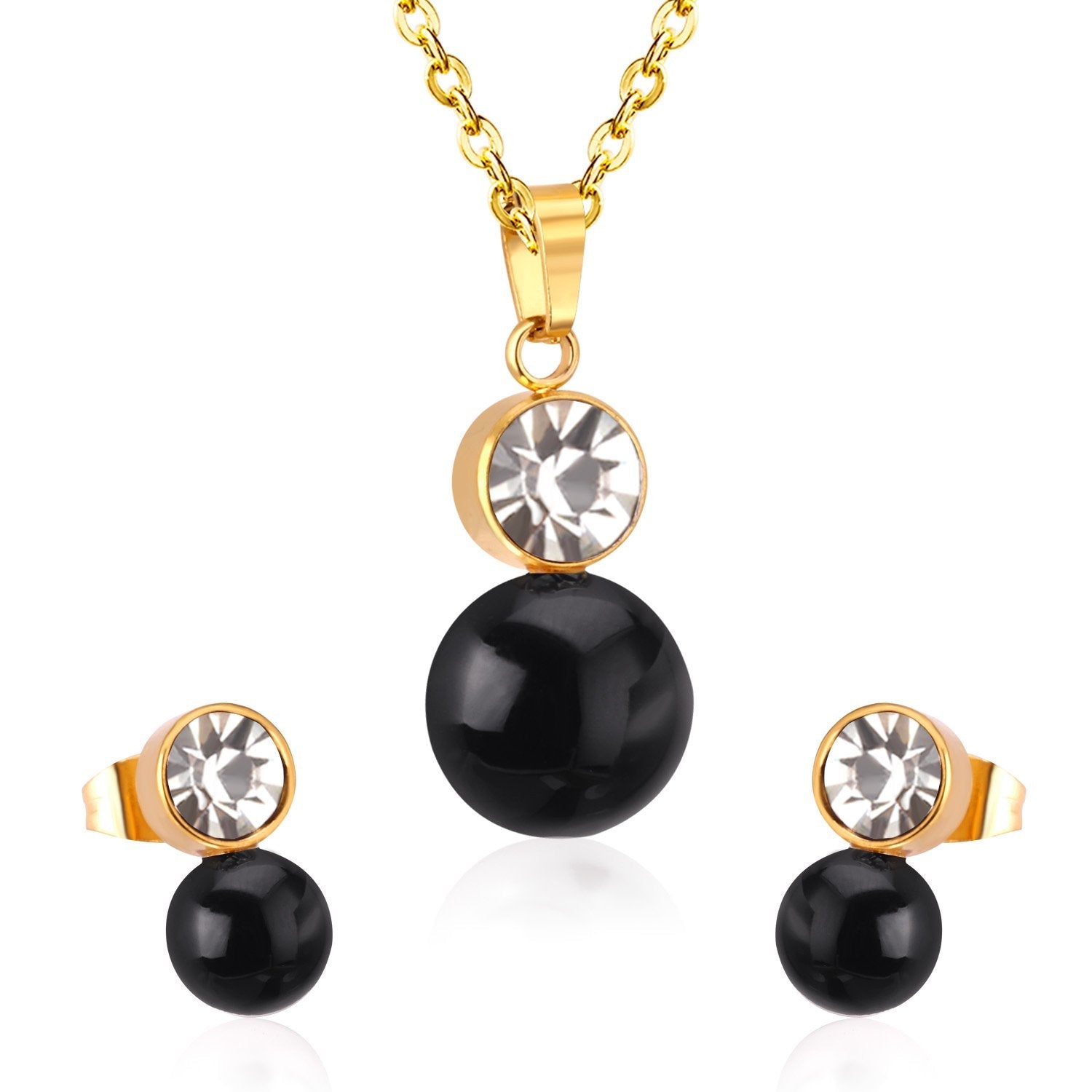 ASON  Classic Jewelry Dubai Jewelry Sets Round Imitation Pearl Pendant Necklace Earring Sets With Round Zirconia Pendants asonjewelry