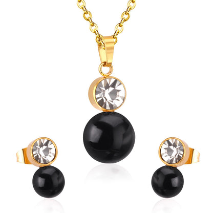 ASON  Classic Jewelry Dubai Jewelry Sets Round Imitation Pearl Pendant Necklace Earring Sets With Round Zirconia Pendants asonjewelry
