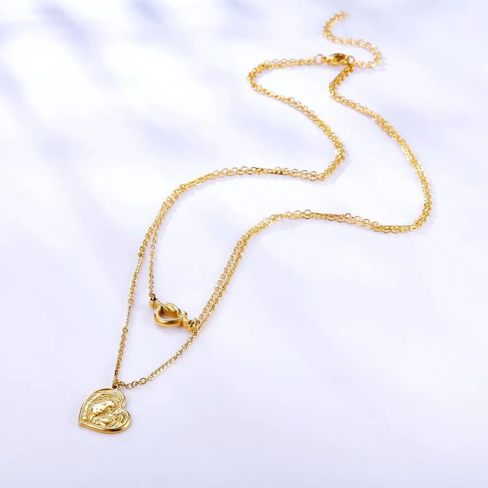Stainless Steel Necklace For Women Romantic Style Gold Color Heart Pendant Necklace Wedding Layer Jewelry Party Gift asonjewelry