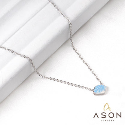 ASON Blue Shell Shape Pendant Necklace Stainless Steel Gold/Silver Color Chain for Women Men Fashion Jewelry Accessories asonjewelry