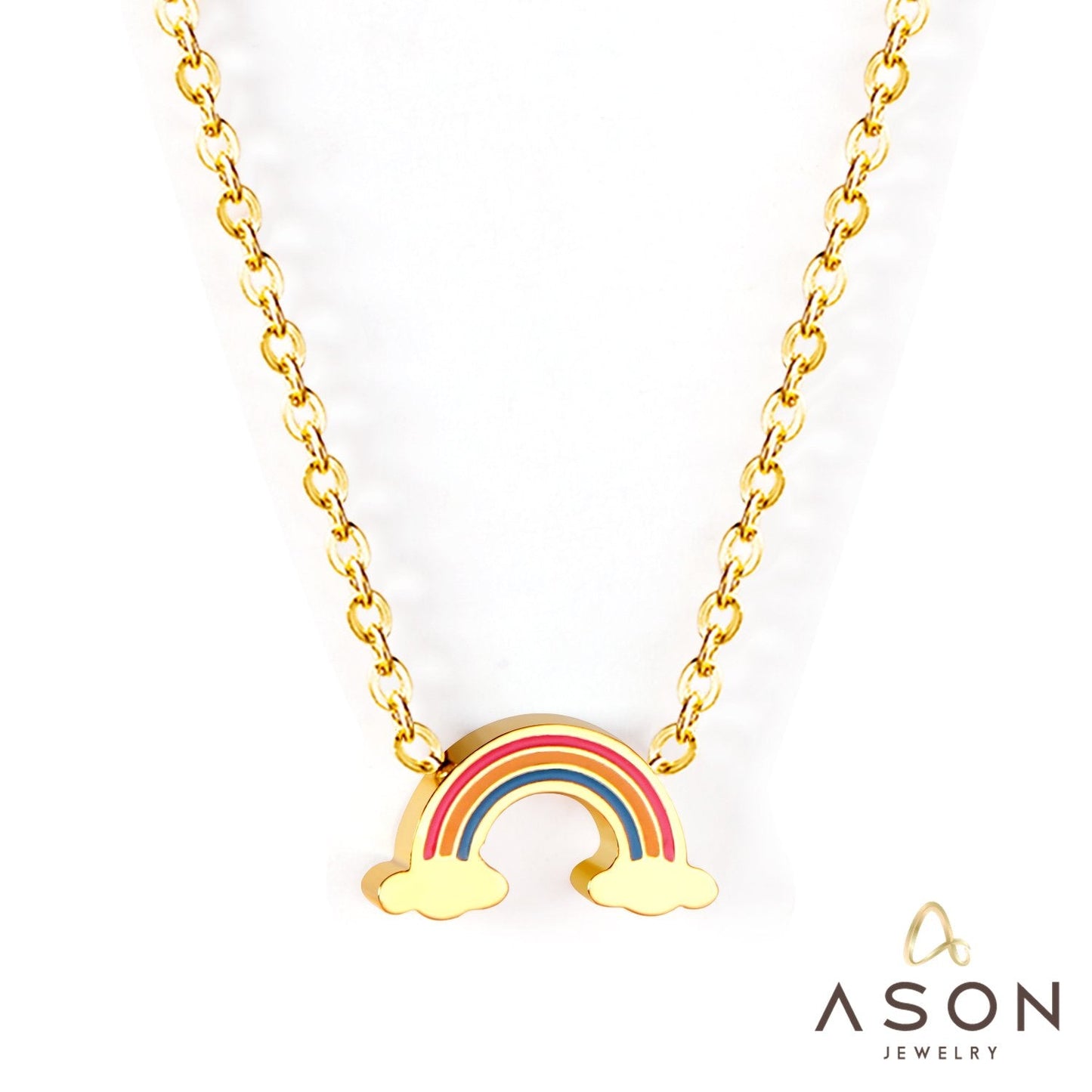 ASON Rainbow Charm Pendant Chain Necklace Gold Color Stainless Steel Necklace for Women Girl Lovely Gift Jewelry Chokers asonjewelry