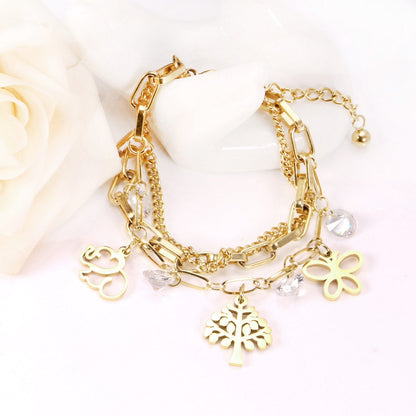 ASON Unique Extender Link Chain Bracelets Stainless Steel Gold Color Tree With Round Cubic Zirconia Adjustable Bracelets asonjewelry
