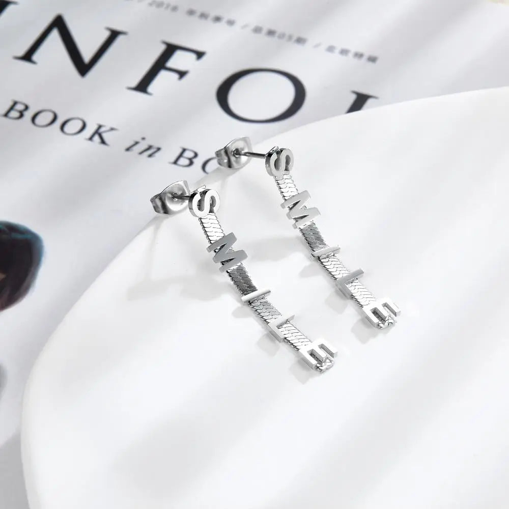 Smile Letter Earrings For Woman Positive Gifts Stainless Steel Tassel Brand Design Drop Pendient Birthday Party asonjewelry