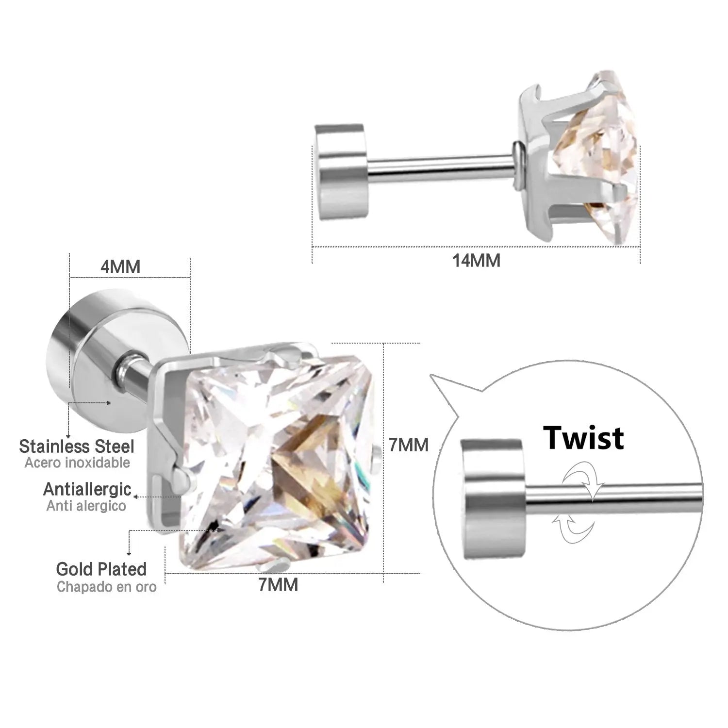 Square Crystal Earings Stainless Steel Piercing Stud Earrings 2020 New Jewelry For Women pendientes brincos aretes asonjewelry