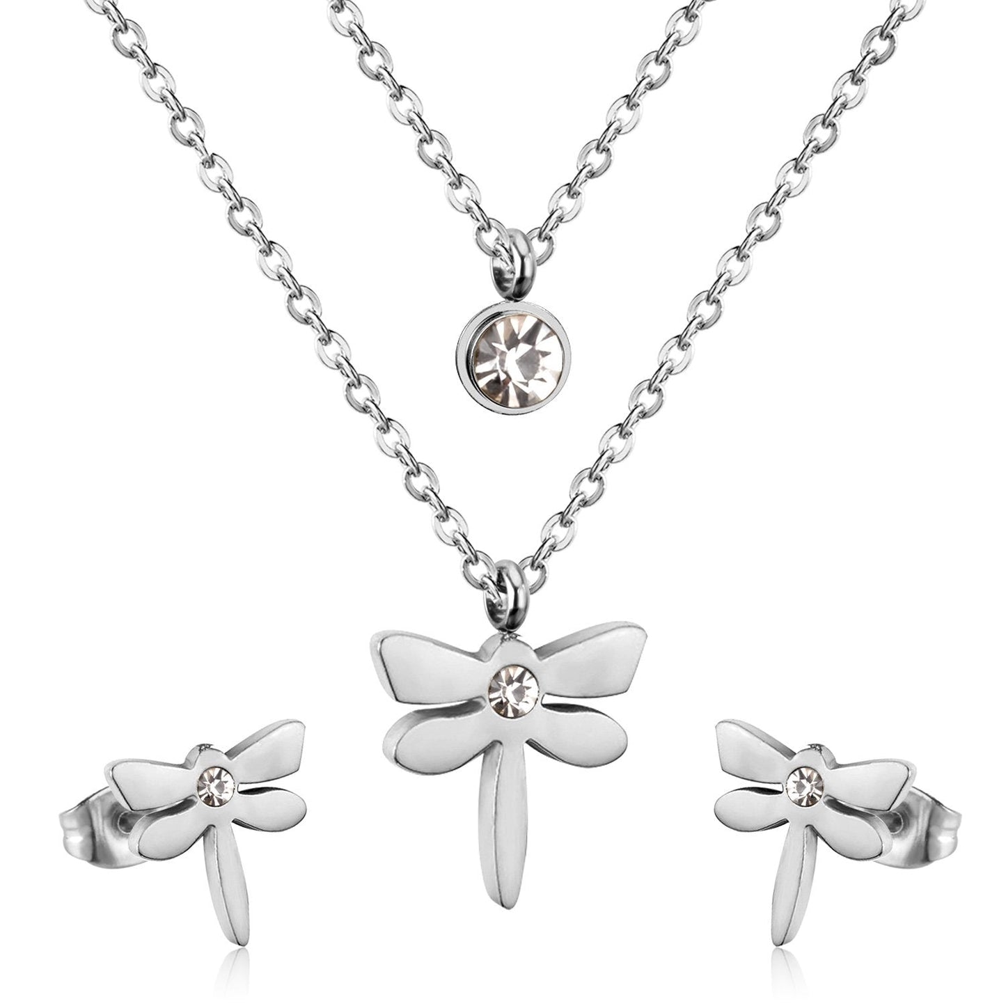 ASON Top 316L Stainless Steel Dragonfly Necklace Pendant Bridal Wedding Jewelry Set for Women 2019 Small Stud Earring Sets asonjewelry