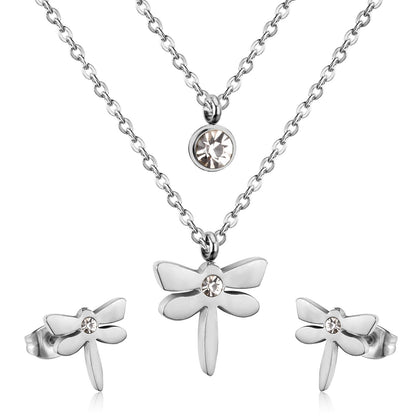 ASON Top 316L Stainless Steel Dragonfly Necklace Pendant Bridal Wedding Jewelry Set for Women 2019 Small Stud Earring Sets asonjewelry