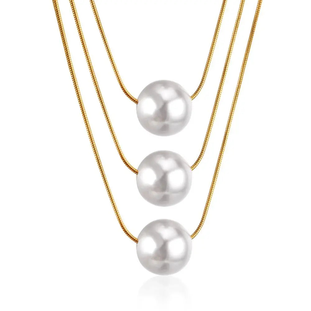 Fake Pearl Pendant Choker Chains Necklace Set Multi-layer Gold Necklaces For Women Jewelry collares colar collier asonjewelry