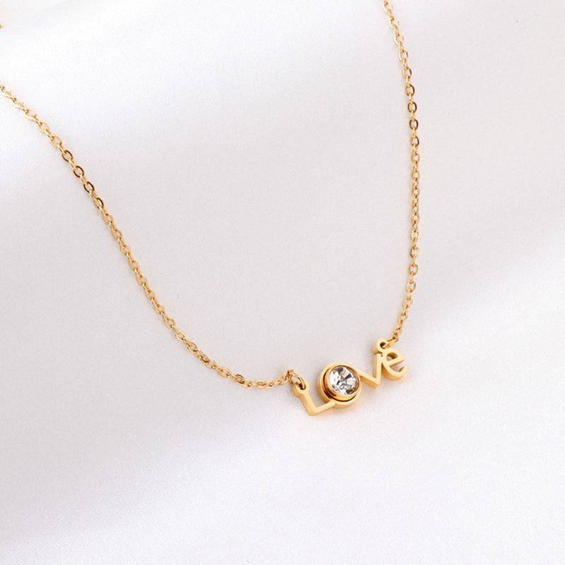 Collier lettre d'amour avec pendentif en strass et zircone cubique pour femmes, cadeaux simples, bijoux de fête de mariage