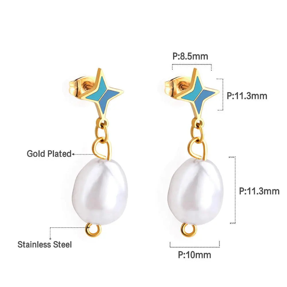 Imitation Pearl Exquisite Pendientes Earrings Stainless Steel Trendy 2022 Dangle Blue Earring Heart Elegant Jewelry asonjewelry