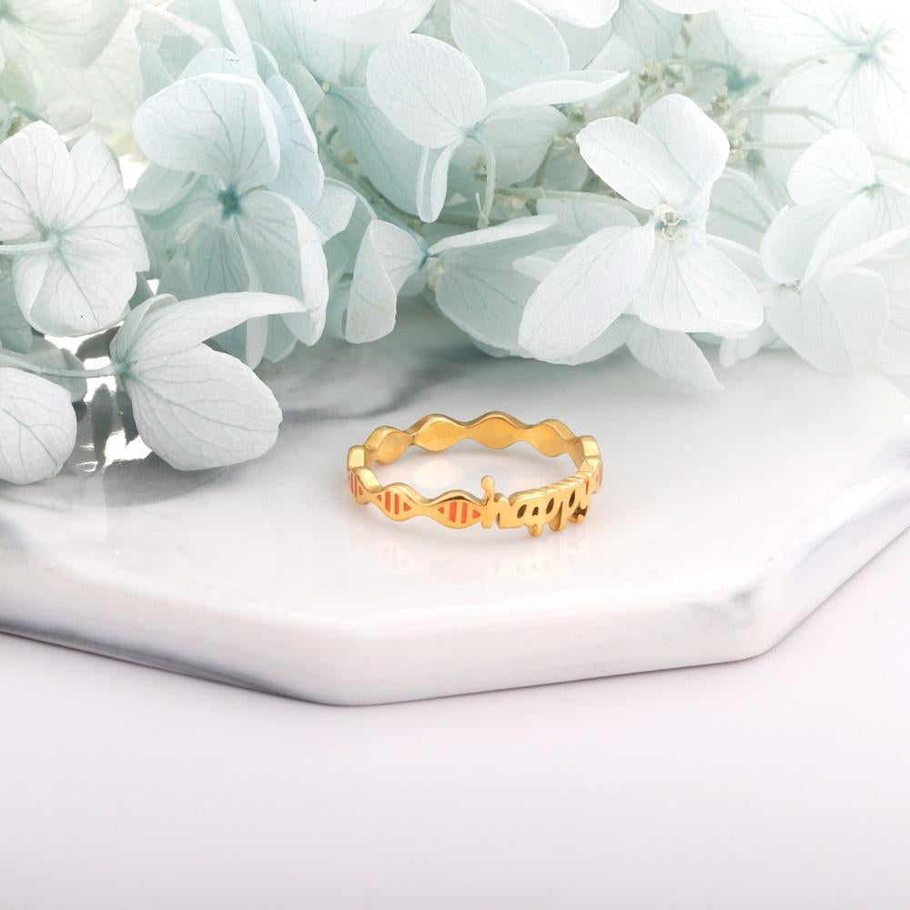 ASON Gold Color Trendy Stainless Steel HAPPY Letter Shape Ring For Women Party Gift Fashion Jewelry Accessory Daily Wear asonjewelry