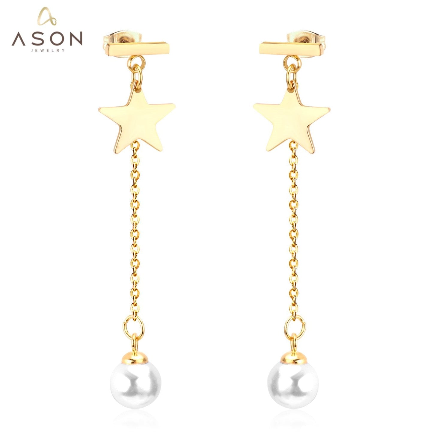ASON Imitation Pearl  Drop Earrings Star Pendants Long Link Chain Earrings Female Gift Wedding Accessories asonjewelry