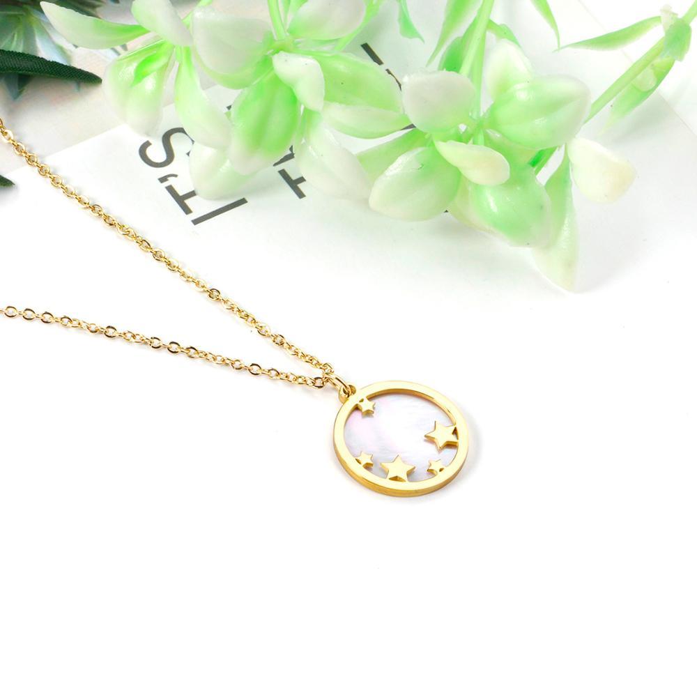 ASON Fashion 18mm Chain Round Star Shell Pendant Necklace Gold Color Stainless Steel for Women Party Gift Fashion Jewelry asonjewelry