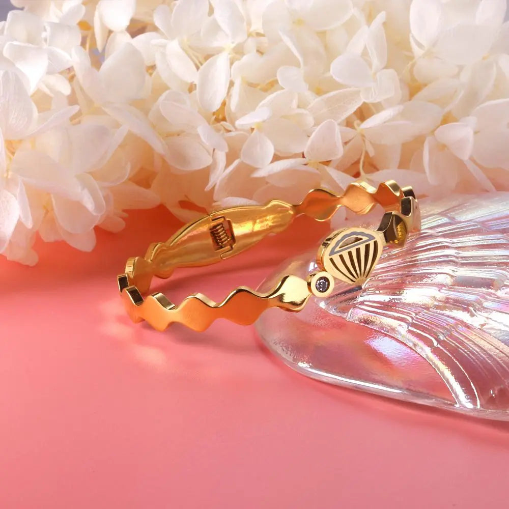 Stainless Steel Bangles On Hand Mental Bracelets For Women Shell Printed Rhinestone Bangles Customize Bangles Gifts asonjewelry