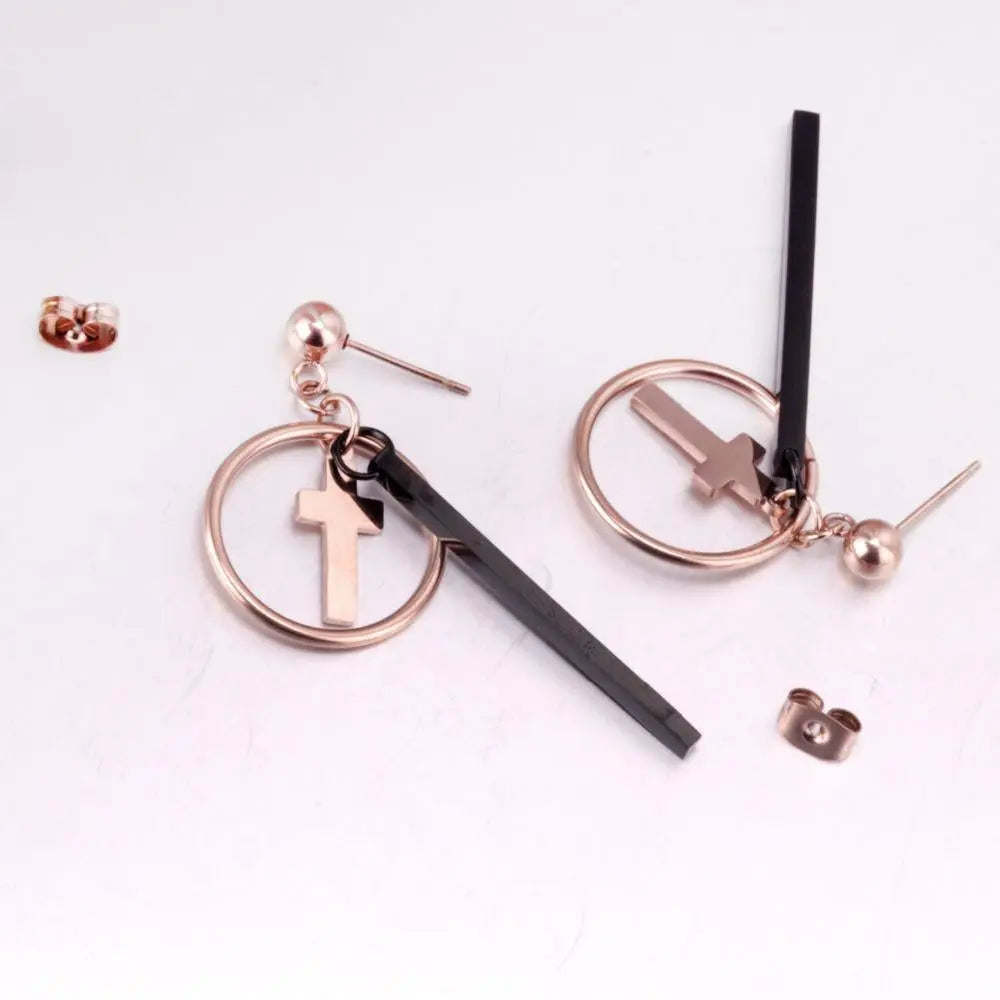 Rose Gold Cross pendientes Drop Dangle Earrings Set For Women Fashion Jewelry Big Round Earings brincos oorbellen asonjewelry