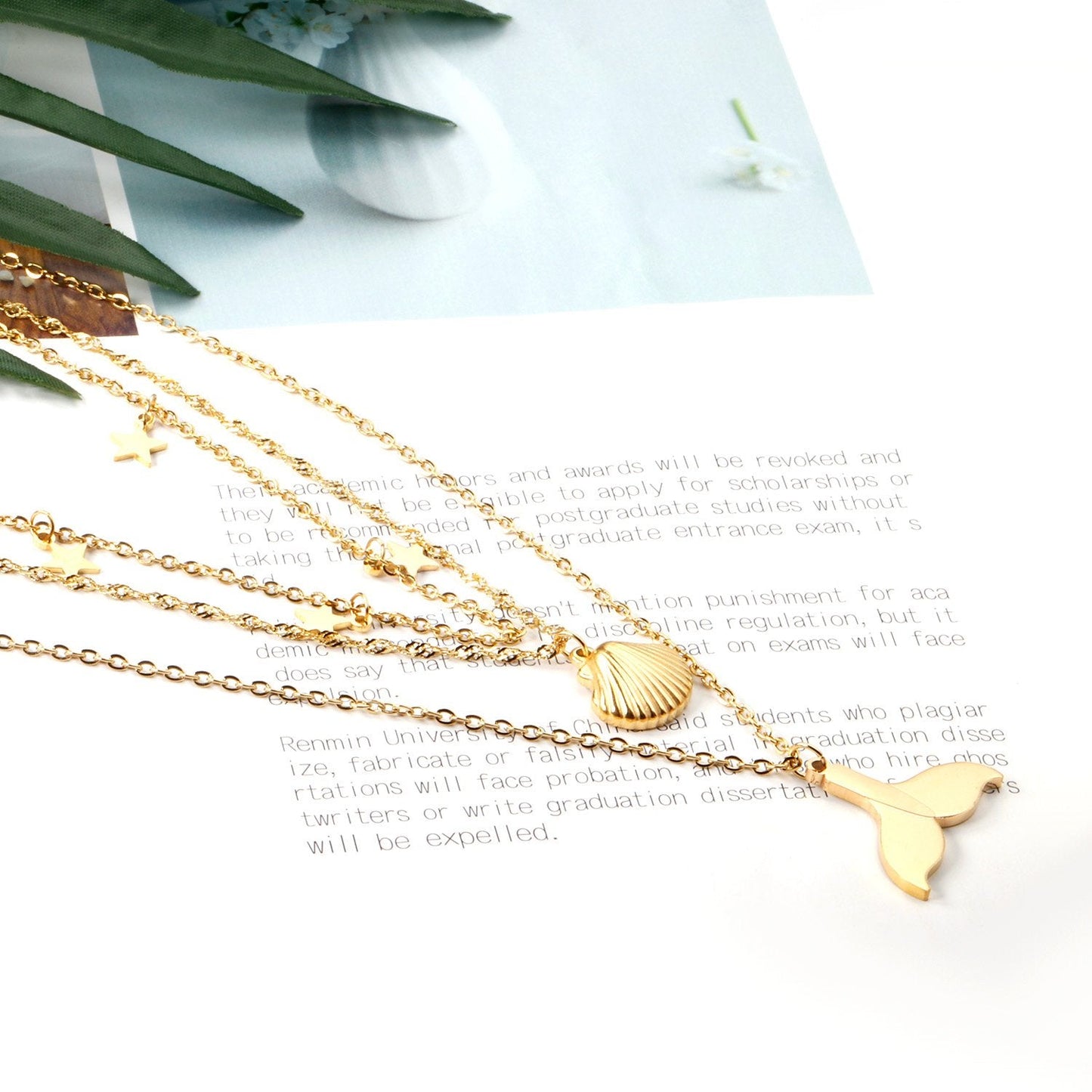 ASON 316L Stainless Steel Shell Fish Tail Pendant Multi Layer Necklace Star Choker for Women Party Gift Fashion Jewelry asonjewelry
