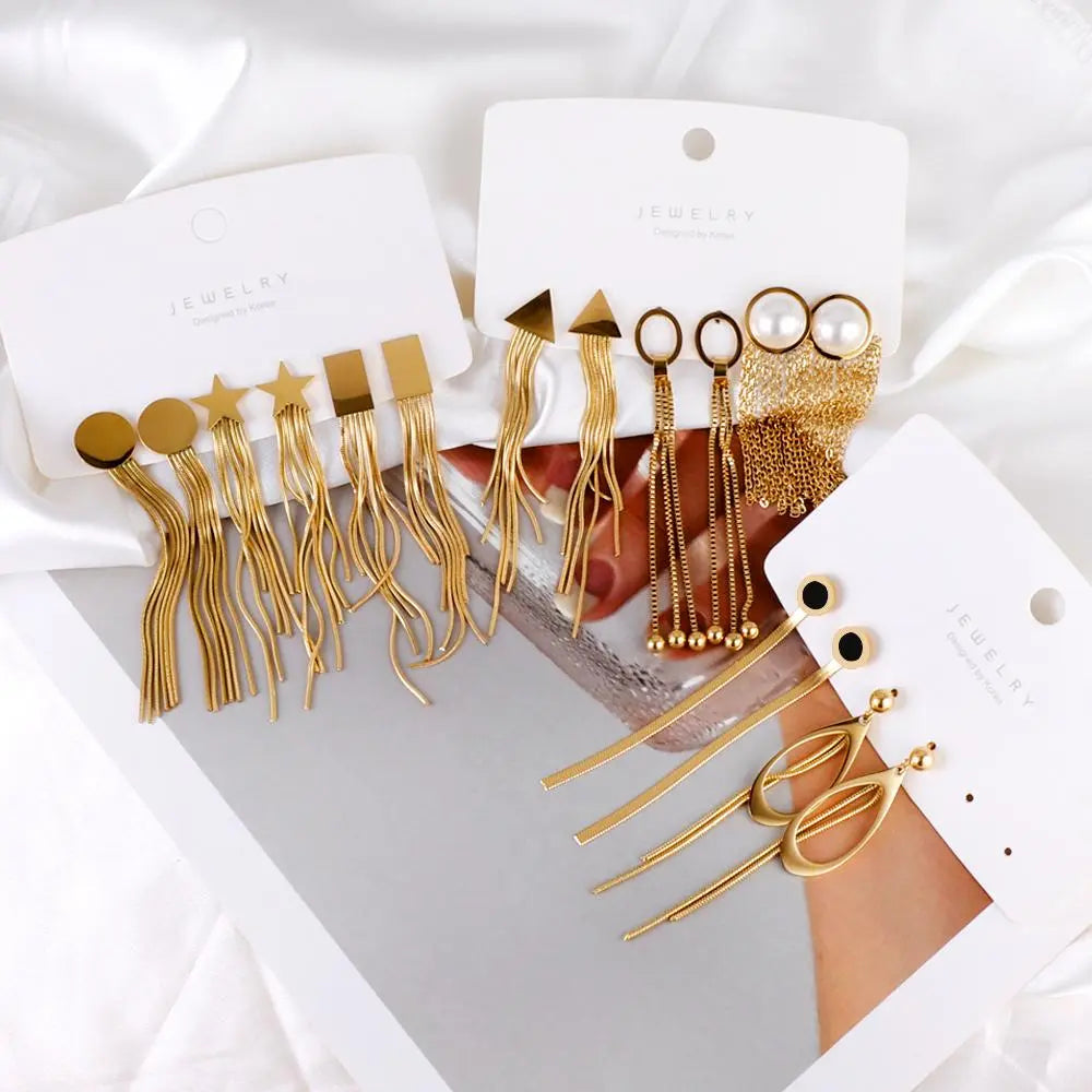 Long Chain Tassel Earrings Women's Gold Color Stainless Steel Drop Earrings Korean Fashion Party Jewelry Wholesale asonjewelry