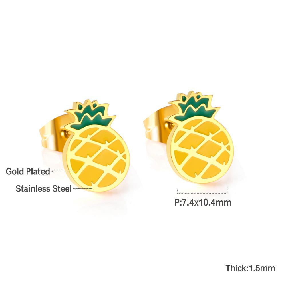 ASON Gold Color Fruit Cartoon Stud Earrings 316L Stainless Steel Pineapple Shape Earrings for Women Fashion Jewelry Gift asonjewelry