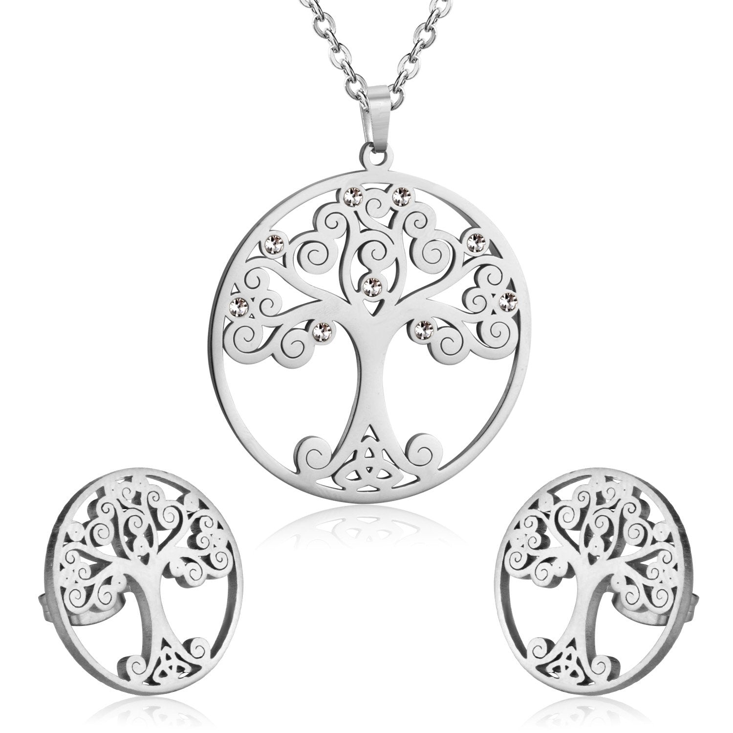 ASON 316L Stainless Steel Bridal Inner Tree Pendant Wedding Jewelry Set for Women 2019 Necklace Pendant Small Stud Earring asonjewelry