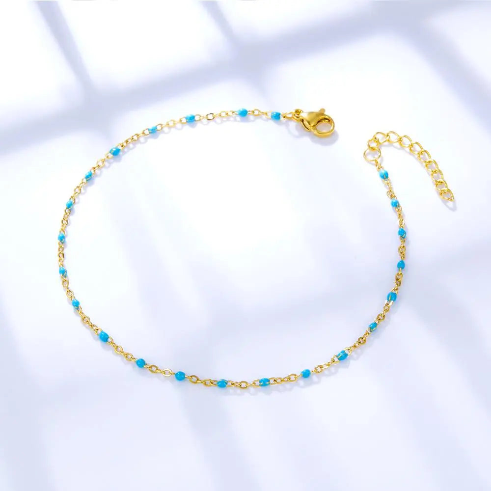 Bohemian Green Blue Yellow Beads Chain Anklets Stainless Steel Summer Ankle Bracelet Body Jewelry Gifts For Women Girl asonjewelry