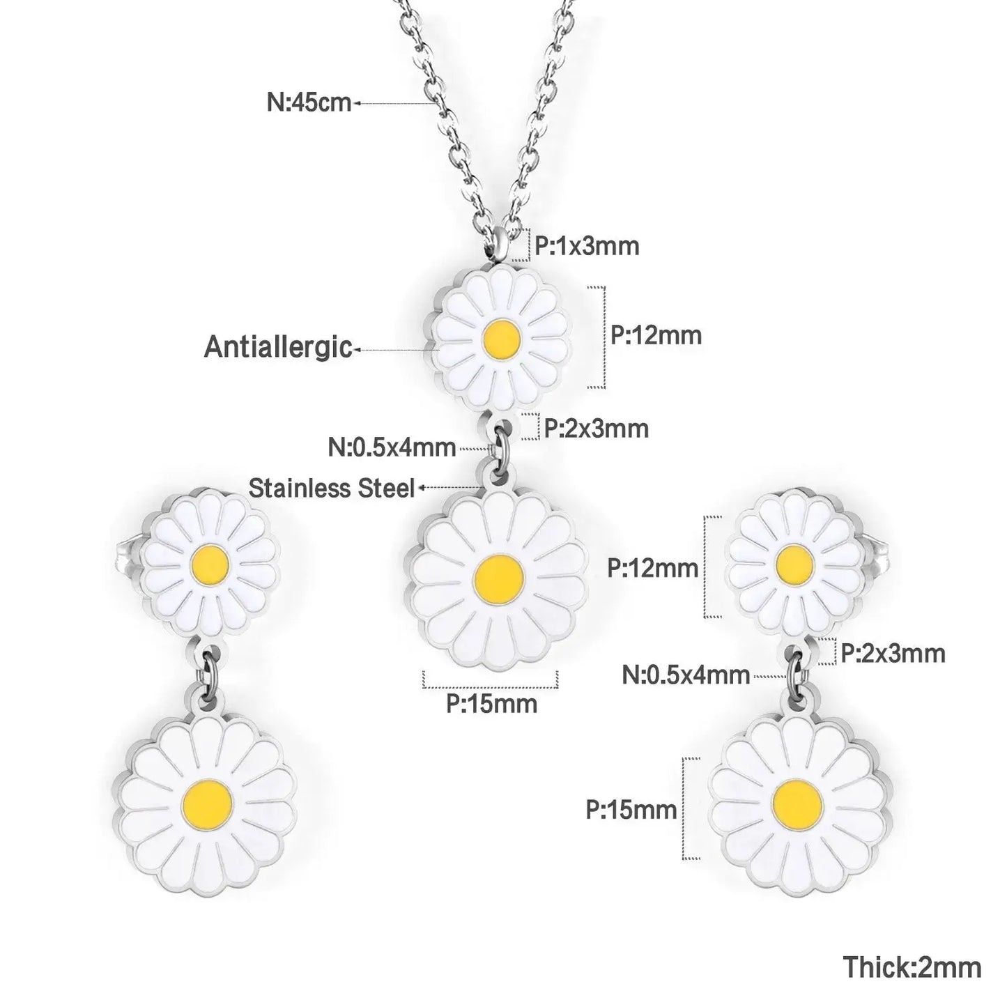Romantic Stlye Cubic Zirconia Dripping Oil Flower Necklace Earrings Set Bijoux White Color For Women Pendants Collars asonjewelry