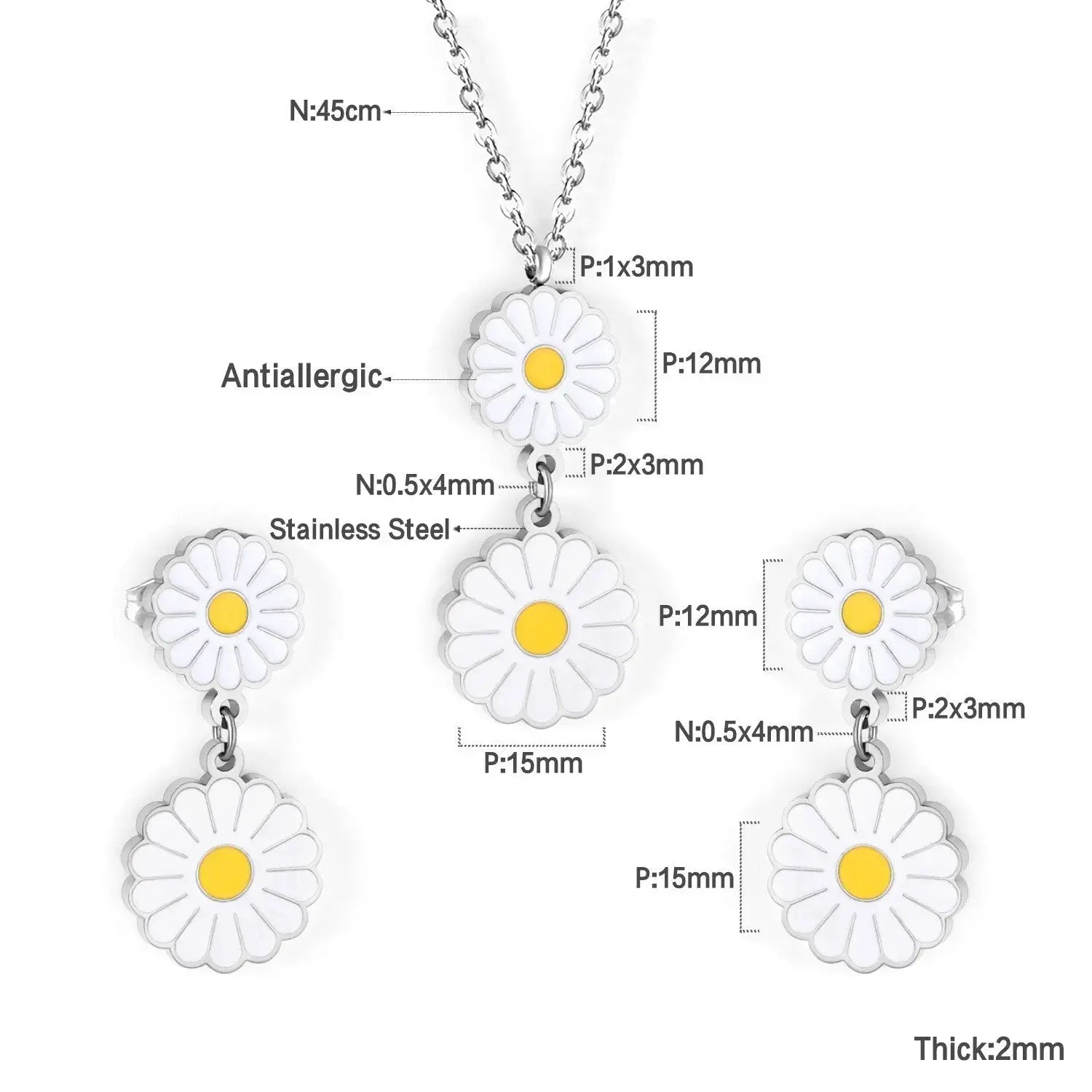 Romantic Stlye Cubic Zirconia Dripping Oil Flower Necklace Earrings Set Bijoux White Color For Women Pendants Collars asonjewelry