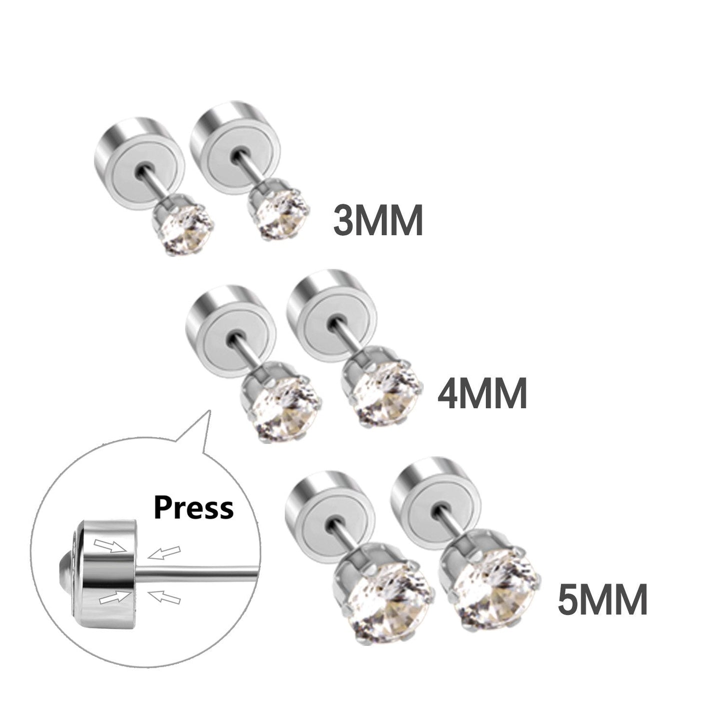 ASON Small Round Cubic Zirconia Size 3mm to 5mm Gold Color Piercing Stud Earring Stainless Steel Anti-allergy Jewelry Women asonjewelry