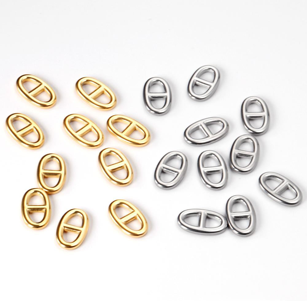 ASON 5Pcs/Lot Gold/Silver Color Stainless Steel Oval Two Holes Charms For Women Men Necklace Bracelet Anklet DIY Jewelry Making asonjewelry