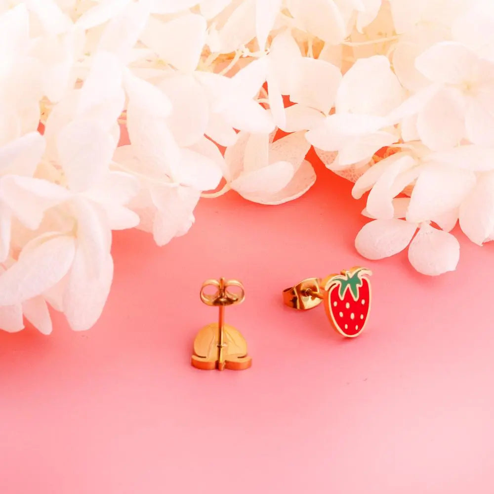 Small Earrings 2022 Stainless Steel Gold Color Push Back Strawberry Stud Earring Fashion Jewelry Party Baby Accessorie asonjewelry