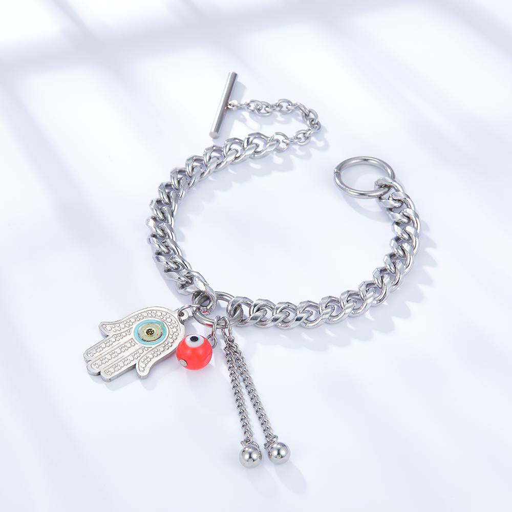 ASON Hand And Red Eye Shape Accessries With Beads Link Chians Bracelet Gold Color Stainless Steel For Women Summer Jewelry asonjewelry