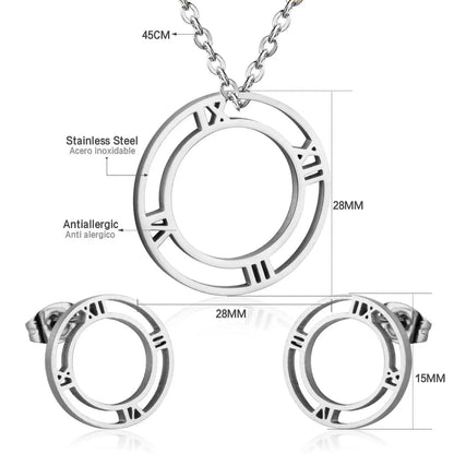 Hot Selling Roman numerals Necklace Earring Set Made By Stainless Steel Jewelry For Christmas Gift asonjewelry