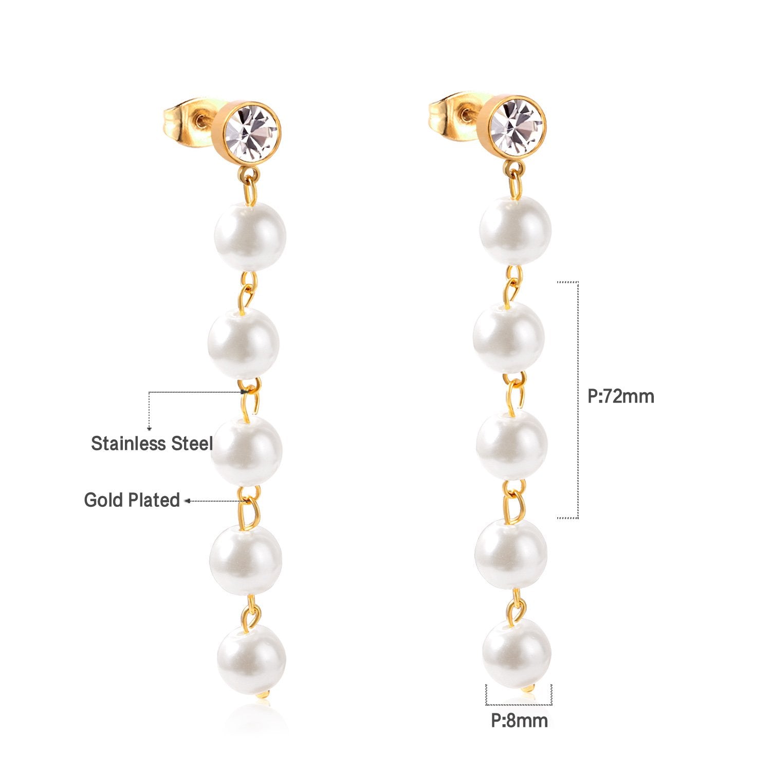 ASON Stainless Steel Imitation Pearls Drop Earrings with Cubic Zirconia for Women Hanging Dangle Earring Fashion Jewelry asonjewelry