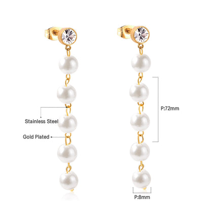 ASON Stainless Steel Imitation Pearls Drop Earrings with Cubic Zirconia for Women Hanging Dangle Earring Fashion Jewelry asonjewelry