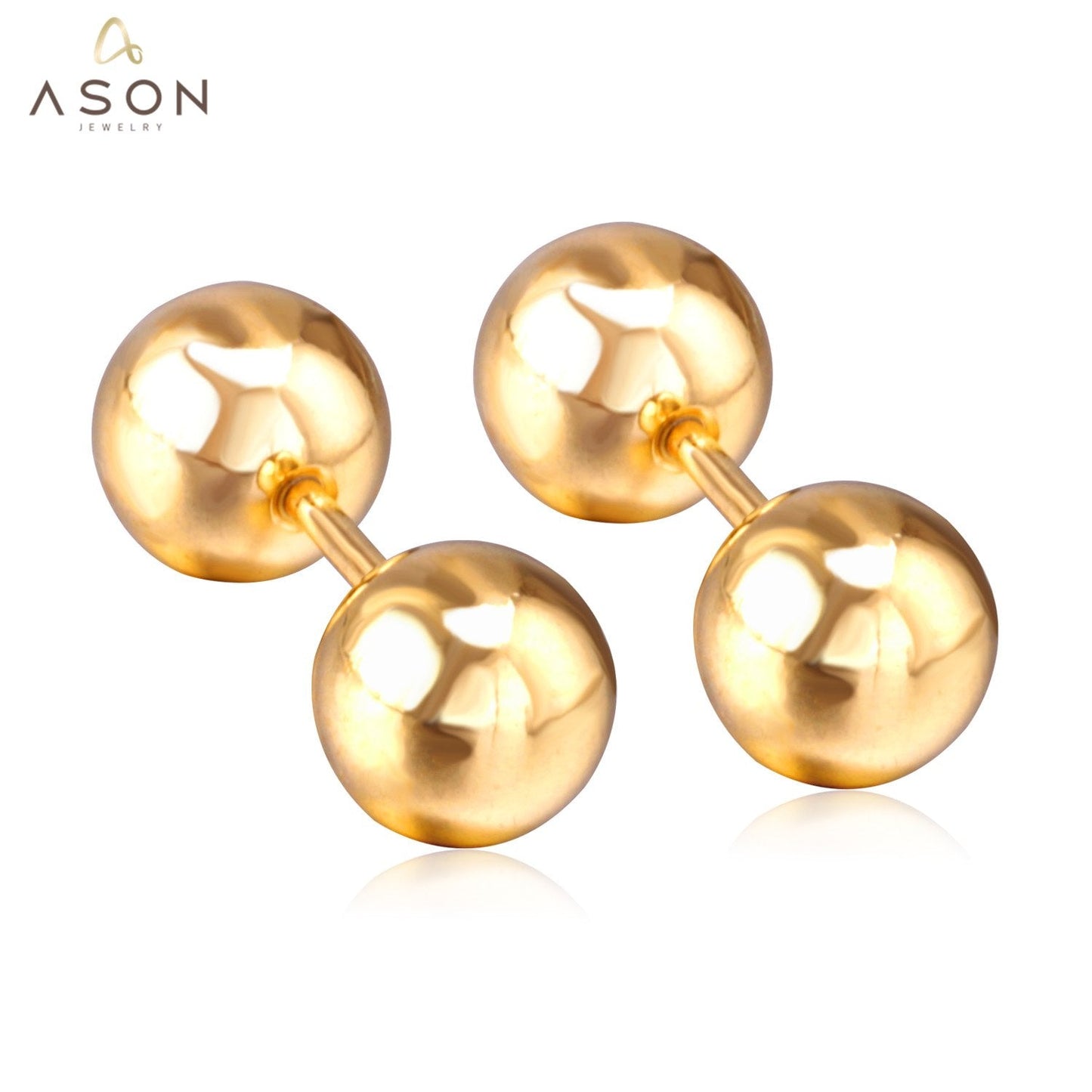 ASON 8mm Size Double Ball Screw Piercing Stud Earrings Gold Color Stainless Steel Women Men Anti-allergy Fashion Jewelry asonjewelry