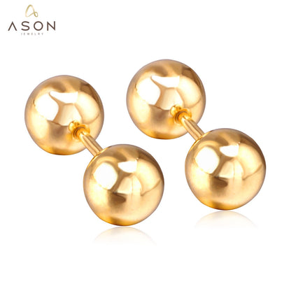 ASON 8mm Size Double Ball Screw Piercing Stud Earrings Gold Color Stainless Steel Women Men Anti-allergy Fashion Jewelry asonjewelry