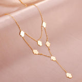 Hamsa Hand Charms Double Layer V Neck Pendant Necklace For Woman Stainless Steel Collier New 2022 Boho Fashion