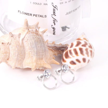 ASON Wedding Jewelry Round Cubic Zirconia Anti-allergy Stud Earring Stainless Steel Round Earrings Female Accessories Party asonjewelry