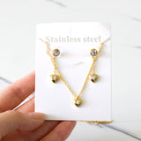 New Heart Shape Crystal Fashion Necklaces Droop Earrings Sets For Woman Dubai Wedding Jewelry Set pendientes bijoux