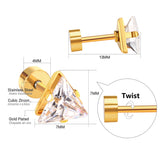ASON Cute Size 6mm Gold Color Cubic Zirconia Triangle Screw Piercing Stud Earring Stainless Steel Earring For Women Jewelry