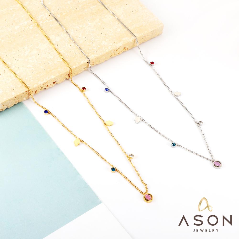 ASON Vintage Round Cubic Zirconia Palm Accessories Pendant Necklace Gold Color Stainless Steel For Women Jewelry Chokers asonjewelry