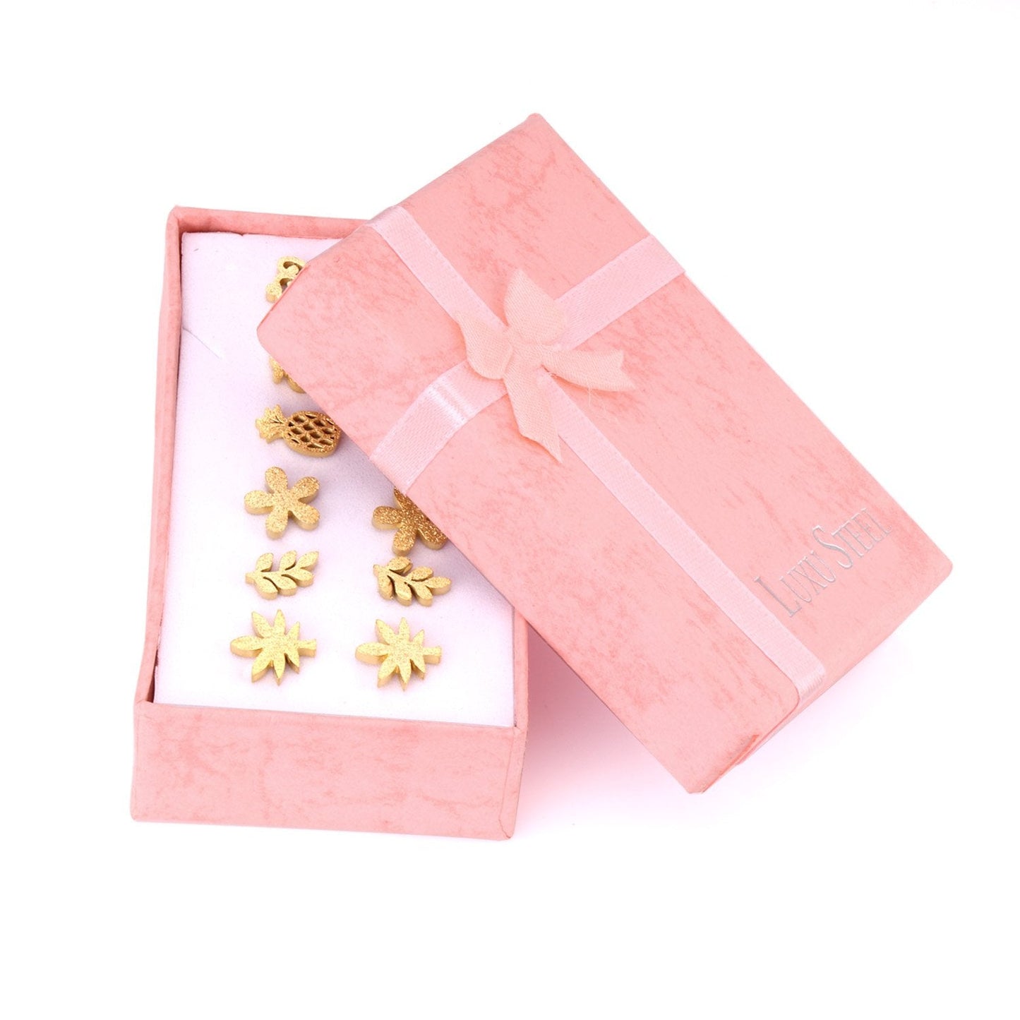 ASON 6Pairs/Box Crown/Flower/Leave Small Piercing Stud Earrings Sets Stainless Steel Gold Color Jewelry For Women Gift asonjewelry