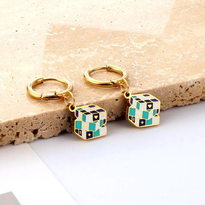 Magic Design Square Rubik's Cube Charms Pendient Earrings Stainless Steel Drop Jewelry On Ear aretes de mujer Gifts asonjewelry