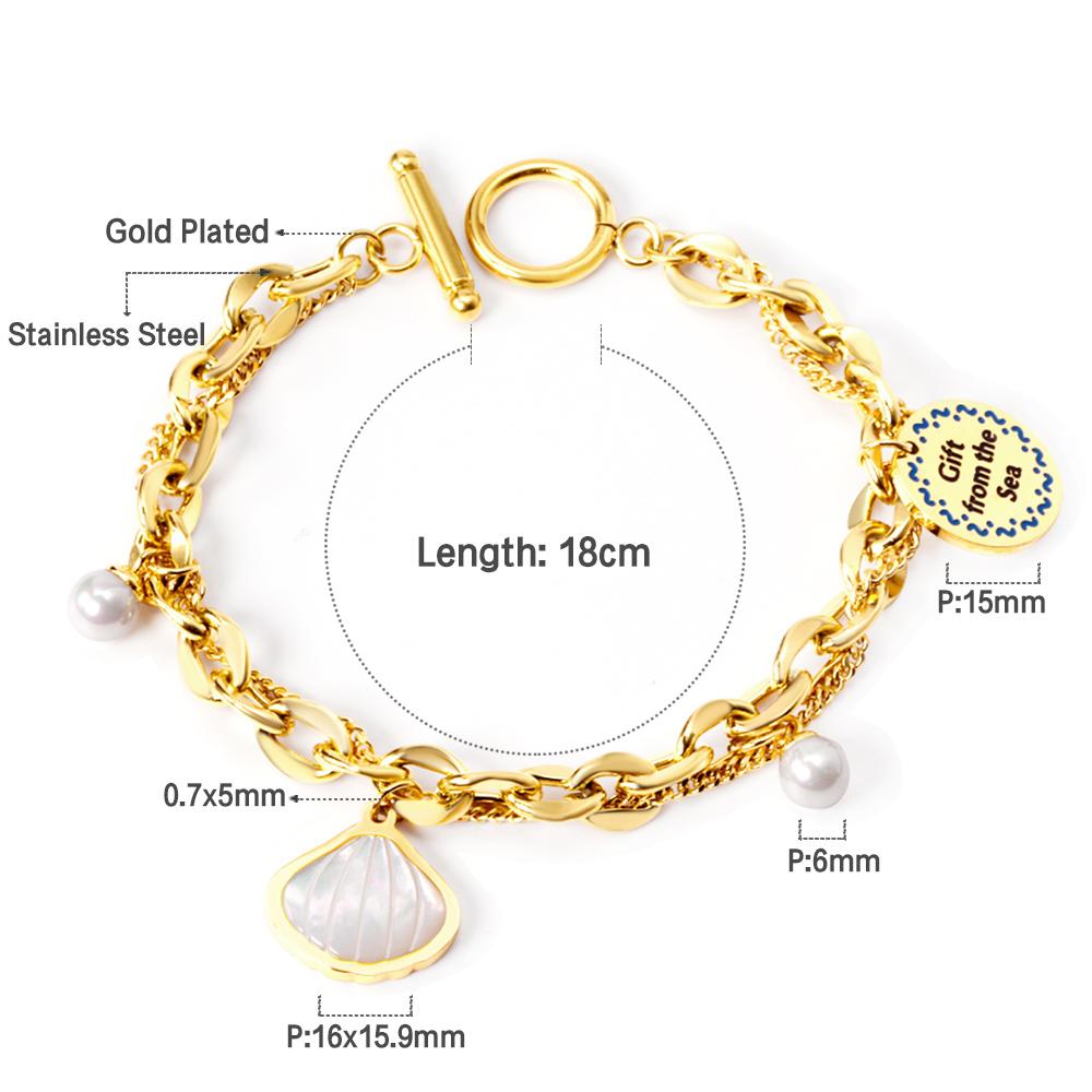 ASON Trendy Shell Pendant Pearl Charm Bracelet Stainless Steel Multi-layer Bangle for Women 18cm Fashion Jewelry Gift asonjewelry