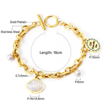 ASON Trendy Shell Pendant Pearl Charm Bracelet Stainless Steel Multi-layer Bangle for Women 18cm Fashion Jewelry Gift asonjewelry