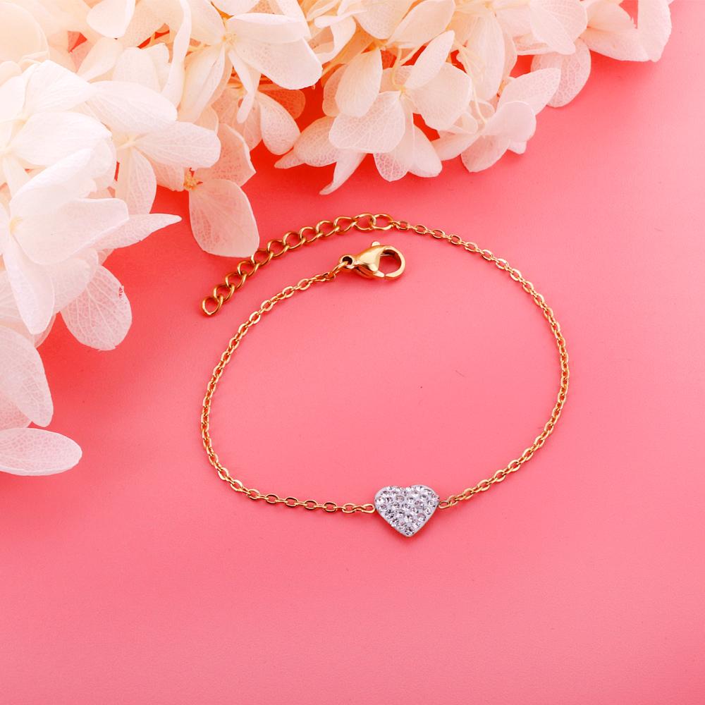 ASON Trendy Cubic Zirconia Heart Shape Chain Bracelets Gold Color Stainless Steel For Women Daily Wear Jewelry Accessory asonjewelry