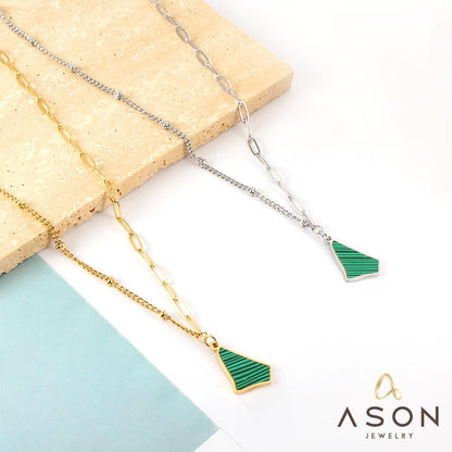 ASON Trendy Irregular Triangle Green Shell Accessory Charm Pendant Necklace Gold Color Stainless Steel For Women Chokers asonjewelry