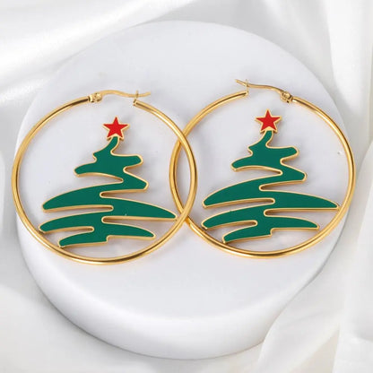 Santa Circle Big Hoop Earrings For Christmas Cute Christmas Tree Stocking Canes Jingle Bell Charm Earrings Trendy asonjewelry