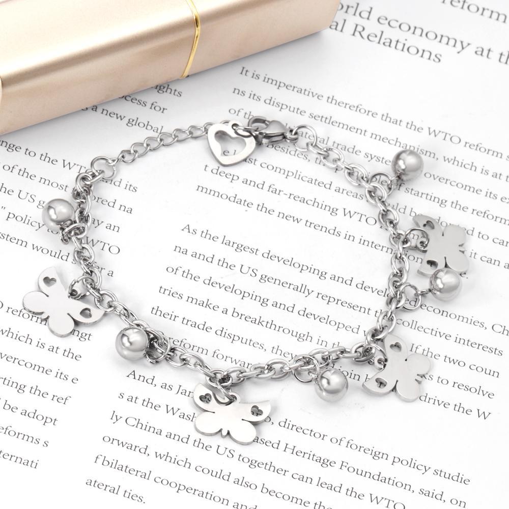 ASON Butterfly Trendy Bracelet With Steel Ball Charm Accessories Silver Color Stainless Steel For Women Jewelry Party Gift asonjewelry