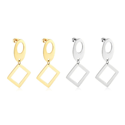 ASON Classic Gold Color Square Pendant Dangle Piercing Earrings Stainless Steel Drop Earring for Women Accessories Jewelry asonjewelry